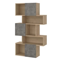 Rackhams Maze Asymmetrical Bookcase with 3 Doors in Jackson Hickory and Concrete - Grey &  Oak - Wood - 1 - thumbnail 3