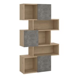 Rackhams Maze Asymmetrical Bookcase with 3 Doors in Jackson Hickory and Concrete - Grey &  Oak - Wood - 1 - thumbnail 1