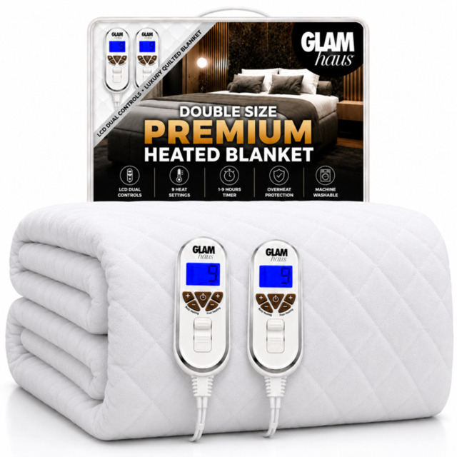 Rackhams Double Size Electric Blanket - Fitted Mattress Bed Cover - White Diamond Quilted - Settings for Feet and Body, Timer - image 1