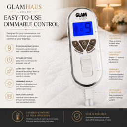 Rackhams Double Size Electric Blanket - Fitted Mattress Bed Cover - White Diamond Quilted - Settings for Feet and Body, Timer - thumbnail 3