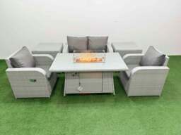 Rackhams Light Grey PE Wicker Rattan Garden Furniture Set Sofa Set Reclining Chair Fire Pit Dining Table 4 Seater With 2 Side Table - thumbnail 1