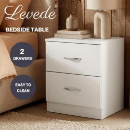 Rackhams Bedside Table With 2 Drawer Metal Handles Runners White Bedroom Cabinet - thumbnail 2
