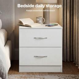 Rackhams Bedside Table With 2 Drawer Metal Handles Runners White Bedroom Cabinet - thumbnail 6