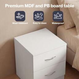 Rackhams Bedside Table With 2 Drawer Metal Handles Runners White Bedroom Cabinet - thumbnail 4