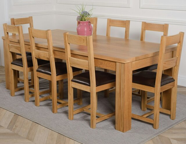 Rackhams Dakota Extra Large Oak Dining Table with Lincoln Oak Chairs - Natural Oak - 8 chairs - image 1
