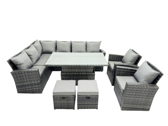 Rackhams Rattan Outdoor Patio Height Adjustable Rising Lifting Table Corner Sofa Set with 2 Small Stool,2 Chairs for Garden Backyard Dark Grey Mixed - image 1