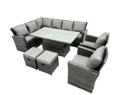 Rackhams Rattan Outdoor Patio Height Adjustable Rising Lifting Table Corner Sofa Set with 2 Small Stool,2 Chairs for Garden Backyard Dark Grey Mixed - thumbnail 2