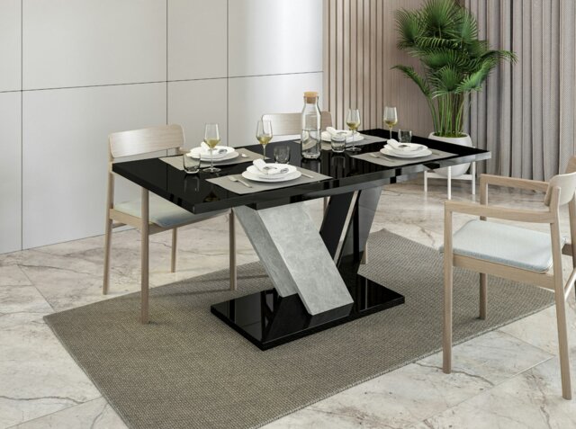 Rackhams Retro Container Store Extendable Dining Table for 6 People DUBAI Black Gloss Stone Effect - image 1