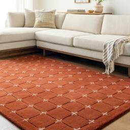 Rackhams Brook-Hand Tufted Terracotta Beige Wool Modern Fringe Rug - 183 x 274 cm - thumbnail 1
