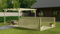 Rackhams Rectangular Pergola and Decking Kit With Balustrades V.11 - Rustic Brown - 2.4m x 4.8m - thumbnail 4