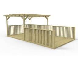 Rackhams Rectangular Pergola and Decking Kit With Balustrades V.11 - Rustic Brown - 2.4m x 4.8m - thumbnail 2