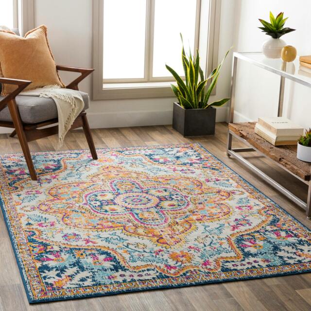 Rackhams Floransa-Vintage Yellow Blue Beige Orange Traditional Boho Rug - 160 x 215 cm