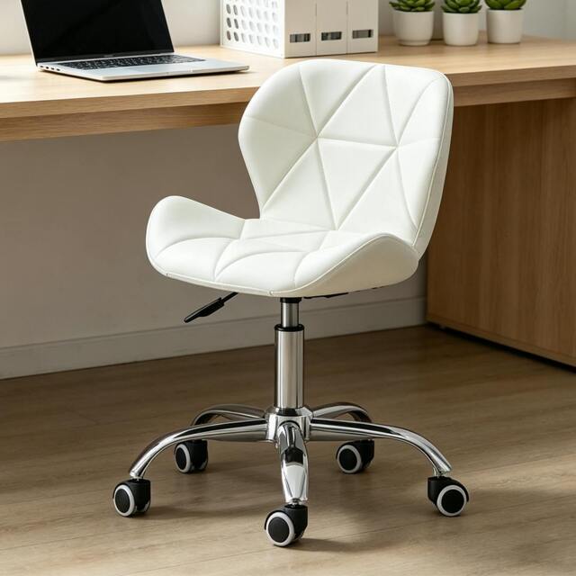 Rackhams Adjustable Lift Leather Office Chair 360° Swivel Computer Desk Chair - White - PU+Metal - image 1