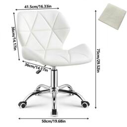 Rackhams Adjustable Lift Leather Office Chair 360° Swivel Computer Desk Chair - White - PU+Metal - thumbnail 3