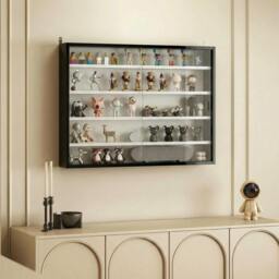 Rackhams 5-Tier Wall Display Shelf Cabinet with Glass Doors, Black and White - 80W x 9.5D x 60H cm - display cabinet - black - thumbnail 1