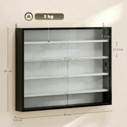 Rackhams 5-Tier Wall Display Shelf Cabinet with Glass Doors, Black and White - 80W x 9.5D x 60H cm - display cabinet - black - thumbnail 3