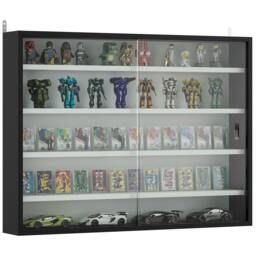 Rackhams 5-Tier Wall Display Shelf Cabinet with Glass Doors, Black and White - 80W x 9.5D x 60H cm - display cabinet - black - thumbnail 2