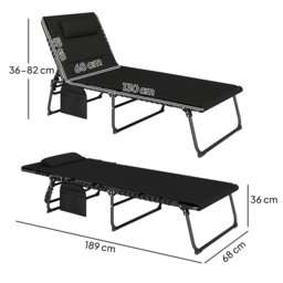 Rackhams Folding Sun Loungers Set of 2, Reclining Sun Bed, Black - Light Grey - 36H x 68W x 189D cm - thumbnail 6