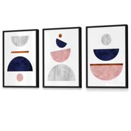Rackhams Navy Blue, Blush & Copper Textured Geometric Framed Wall Art - 30x42cm (A3) - Light Grey - thumbnail 4