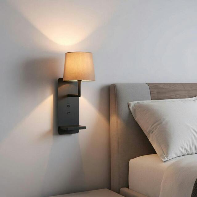 Rackhams 4 Watt Black Reading Wall Light For Bedroom - USB & Wireless Charging - image 1