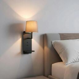 Rackhams 4 Watt Black Reading Wall Light For Bedroom - USB & Wireless Charging