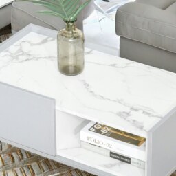 Rackhams Faux Marble Coffee Table With Storage Shelf and Drawer Grey - thumbnail 6