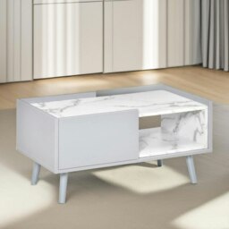 Rackhams Faux Marble Coffee Table With Storage Shelf and Drawer Grey - thumbnail 5