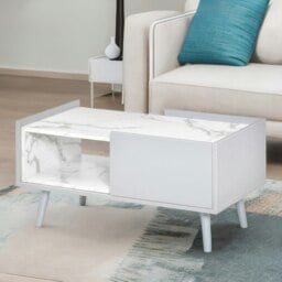 Rackhams Faux Marble Coffee Table With Storage Shelf and Drawer Grey - thumbnail 4
