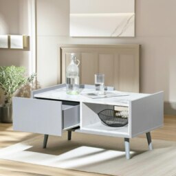 Rackhams Faux Marble Coffee Table With Storage Shelf and Drawer Grey - thumbnail 3