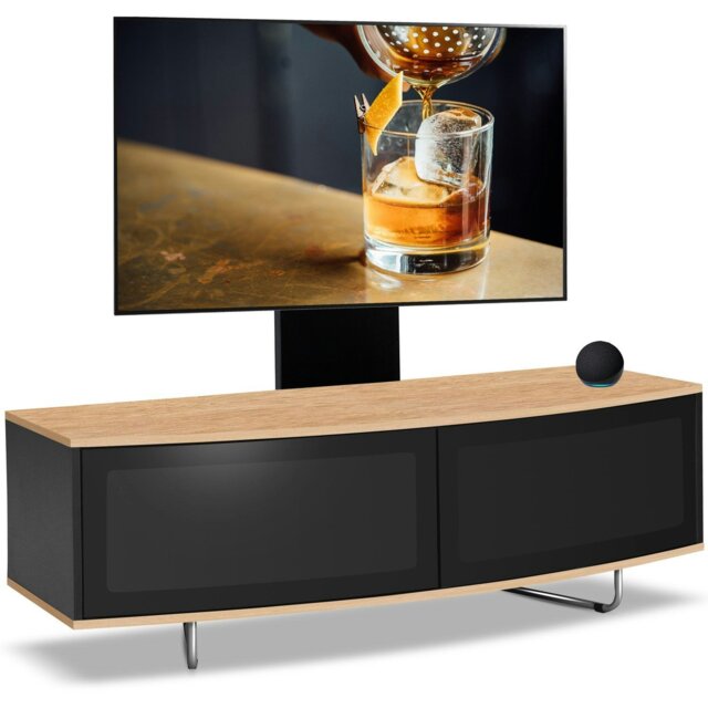 "Rackhams Caru Black Oak Beam-Thru Remote Friendly Super-Contemporary D Shape Design 32""-65"" LED/OLED/LCD TV Cabinet with Mounting Arm" - image 1