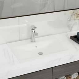 Rackhams Rectangular Ceramic Basin Sink White with Faucet Hole 60x46 cm - thumbnail 1