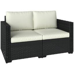 Rackhams 2 Seater Rattan Garden Sofa with Deep Seat, Wide Arms, Black - 2 seater rattan sofa - 1 - PE rattan, steel, polyester - thumbnail 2