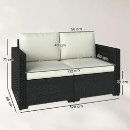 Rackhams 2 Seater Rattan Garden Sofa with Deep Seat, Wide Arms, Black - 2 seater rattan sofa - 1 - PE rattan, steel, polyester - thumbnail 3