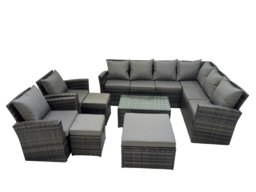 Rackhams Rattan Garden Outdoor Furniture Set 11 Seater Garden Sofa Coffee Table Set with Chair 3 Footstools Dark Grey Mixed - thumbnail 2