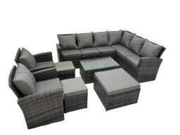 Rackhams Rattan Garden Outdoor Furniture Set 11 Seater Garden Sofa Coffee Table Set with Chair 3 Footstools Dark Grey Mixed - thumbnail 1