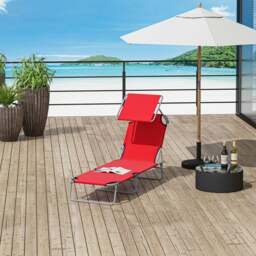 Rackhams Folding Chair Sun Lounger w/ Sunshade Garden Recliner Hammock - 1 - Red