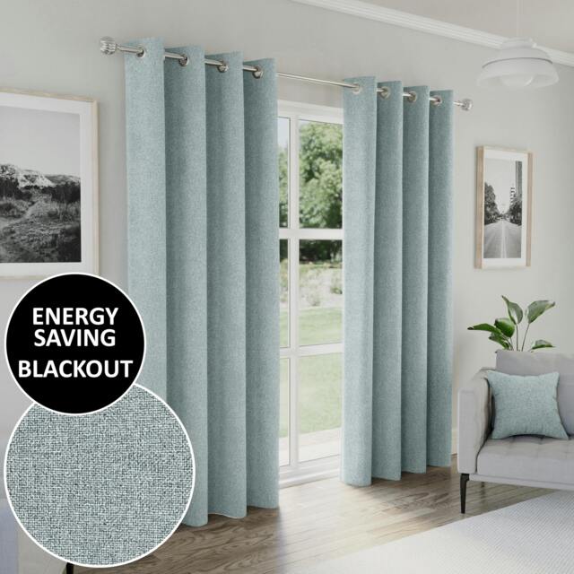 "Rackhams Blue Textured Basketweave 100% Blackout Curtains - Thermal/Energy Saving Pair with Eyelets For Living Room & Bedrooms - 66"" (168cm) Width x 72"" (183cm) Drop" - image 1