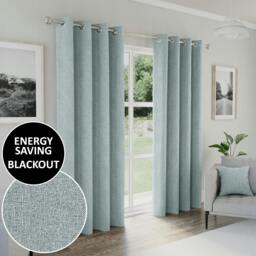 "Rackhams Blue Textured Basketweave 100% Blackout Curtains - Thermal/Energy Saving Pair with Eyelets For Living Room & Bedrooms - 66"" (168cm) Width x 72"" (183cm) Drop" - thumbnail 1