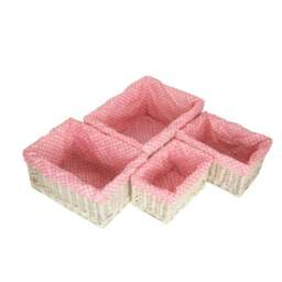 Rackhams Pink Spotty Lined Wicker Storage Basket - Large - thumbnail 2