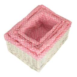 Rackhams Pink Spotty Lined Wicker Storage Basket - Large - thumbnail 3