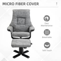 Rackhams Fabric Recliner Sofa Armchair with footstool Swivel Sofa Grey - thumbnail 5
