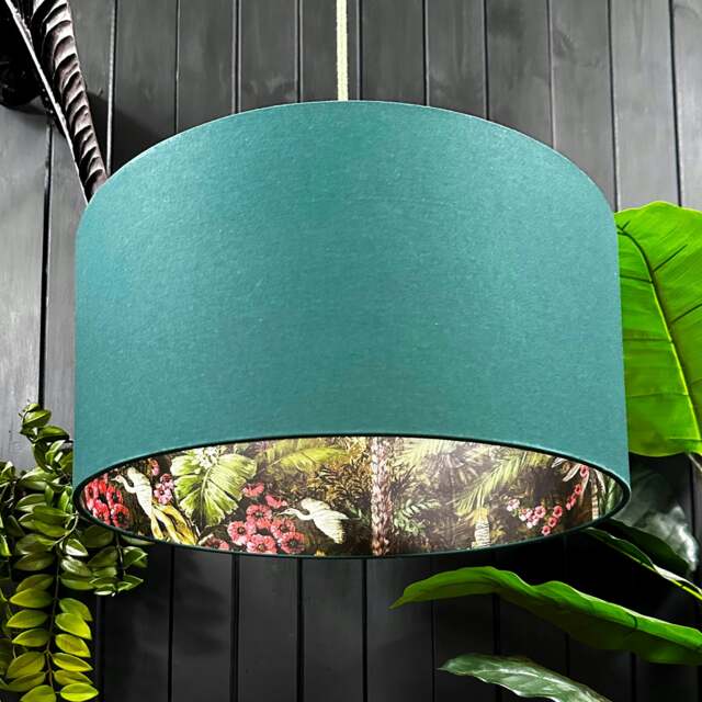 "Rackhams Forest Flight of The Cranes Silhouette Lampshades In Hunter Cotton - Ceiling Pendant / Arc Lamp - 45cm diameter x 25cm height / 18"" x 10""" - image 1