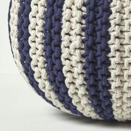 Rackhams Navy and White Knitted Pouffe Striped Footstool - 35 x 40 cm - thumbnail 4