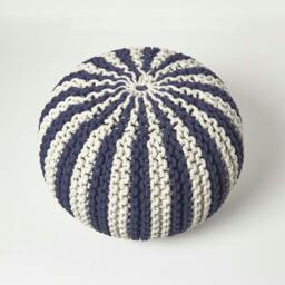 Rackhams Navy and White Knitted Pouffe Striped Footstool - 35 x 40 cm - thumbnail 3