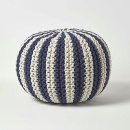 Rackhams Navy and White Knitted Pouffe Striped Footstool - 35 x 40 cm - thumbnail 6