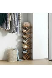 Rackhams 7 Tier Bamboo Folding Shoe Rack Shoe Storage Organiser - Brown - Turquoise - M - thumbnail 5