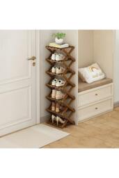 Rackhams 7 Tier Bamboo Folding Shoe Rack Shoe Storage Organiser - Brown - Turquoise - M - thumbnail 4