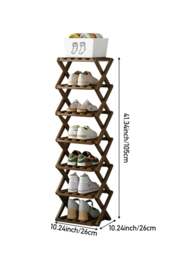 Rackhams 7 Tier Bamboo Folding Shoe Rack Shoe Storage Organiser - Brown - Turquoise - M - thumbnail 3