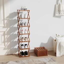 Rackhams 7 Tier Bamboo Folding Shoe Rack Shoe Storage Organiser - Brown - Turquoise - M - thumbnail 6