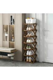 Rackhams 7 Tier Bamboo Folding Shoe Rack Shoe Storage Organiser - Brown - Turquoise - M - thumbnail 2